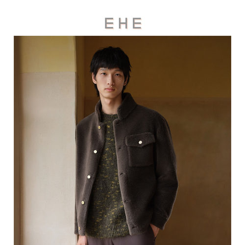 EHE男装100%绵羊毛立领皮毛服男