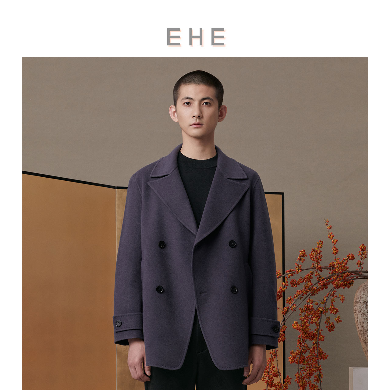 EHE中长款羊毛冬季保暖毛呢大衣