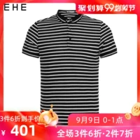 Áo thun nam EHI 2019 hè mới sọc đen trắng thời trang ve áo nhỏ cotton ngắn tay áo thun nam - Polo áo polo dài tay