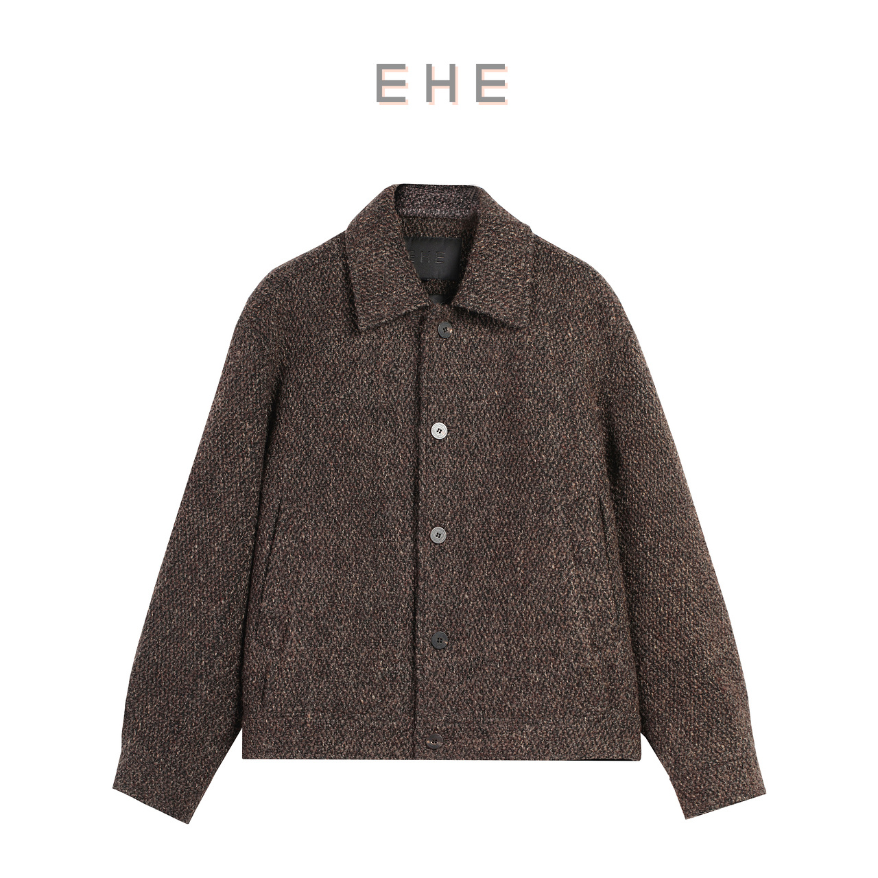 EHE男装绵羊毛呢复古色织花纱cleanfit翻领夹克男2025秋季新款