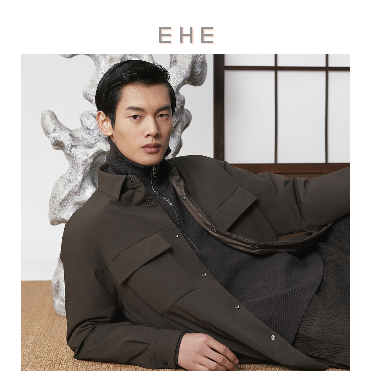 ehe冬季新款深咖色羽绒服外套