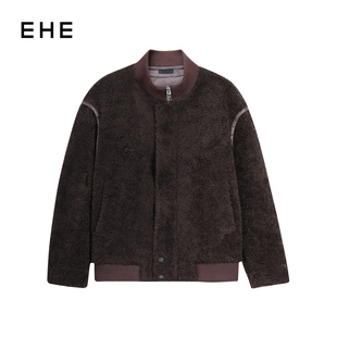 皮毛服男2025秋冬新款 EHE男装 美拉德100%绵羊毛微落肩针织领短款