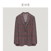 EHE男装 春夏新款 红色格子原创设计节日绵羊毛梭织西服外套男