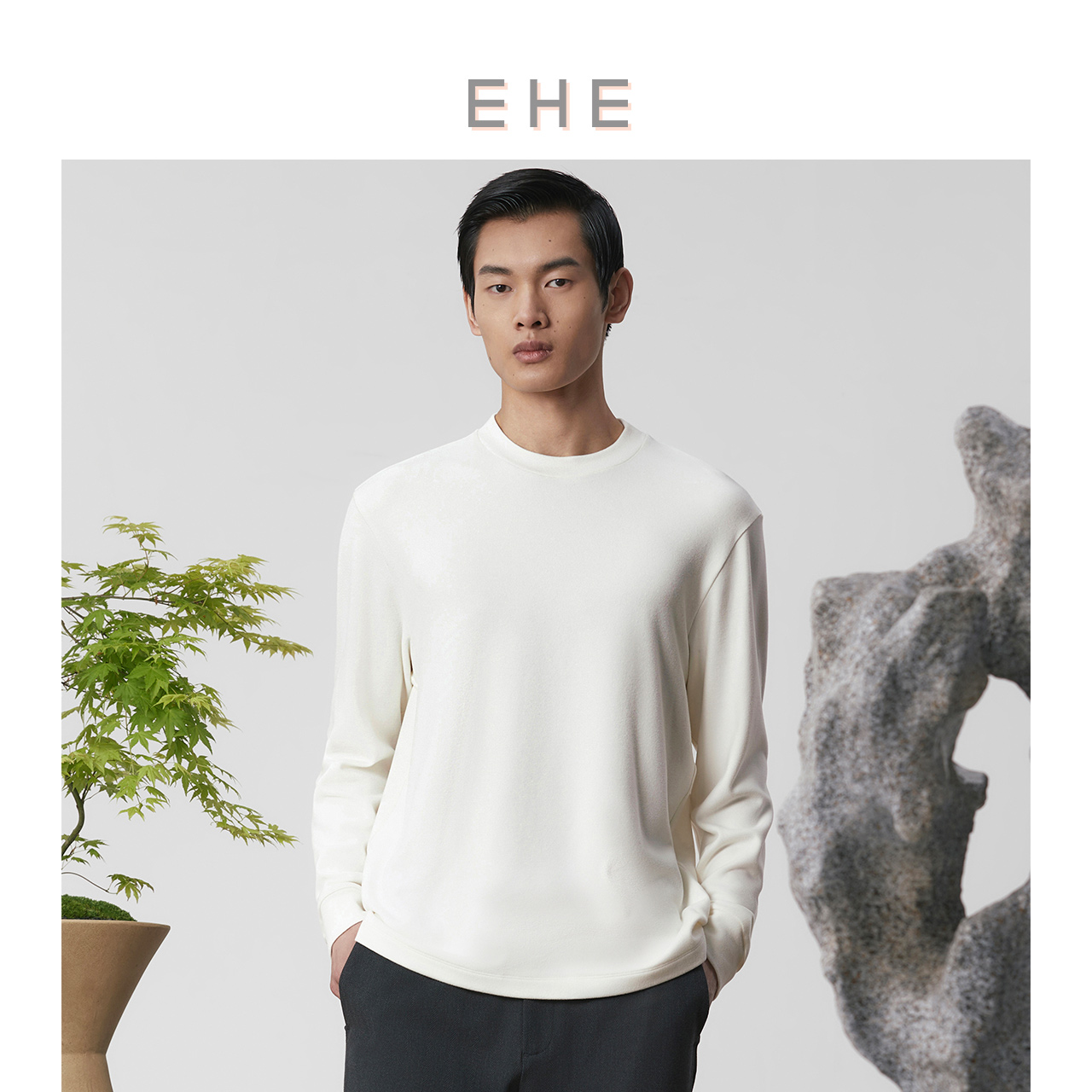 EHE男装 2024冬季新款双面抓毛工艺 保暖柔软打底衫长袖T恤男