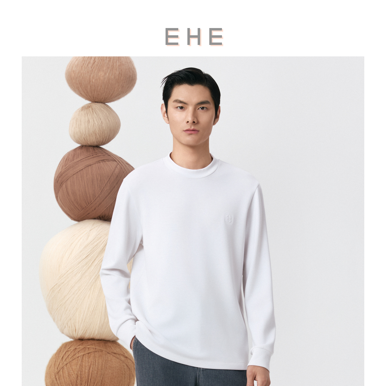 EHE男装莫代尔双面空气层0感轻薄休闲打底衫T恤男2025秋季新款
