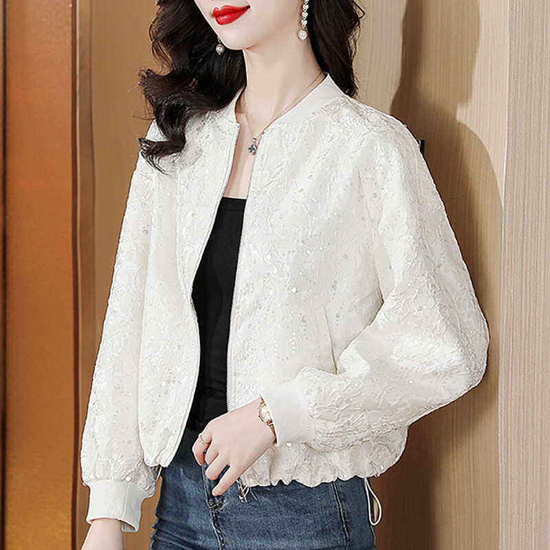 提花亮片棒球服女士短外套春秋季小个子重工夹克外搭开衫外披上衣