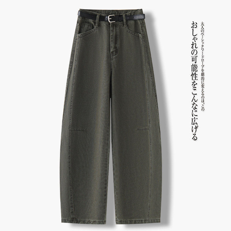 高腰工装军绿阔腿裤女显瘦