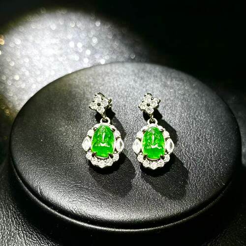 【香香专属】天然A货翡翠满绿貔貅耳饰