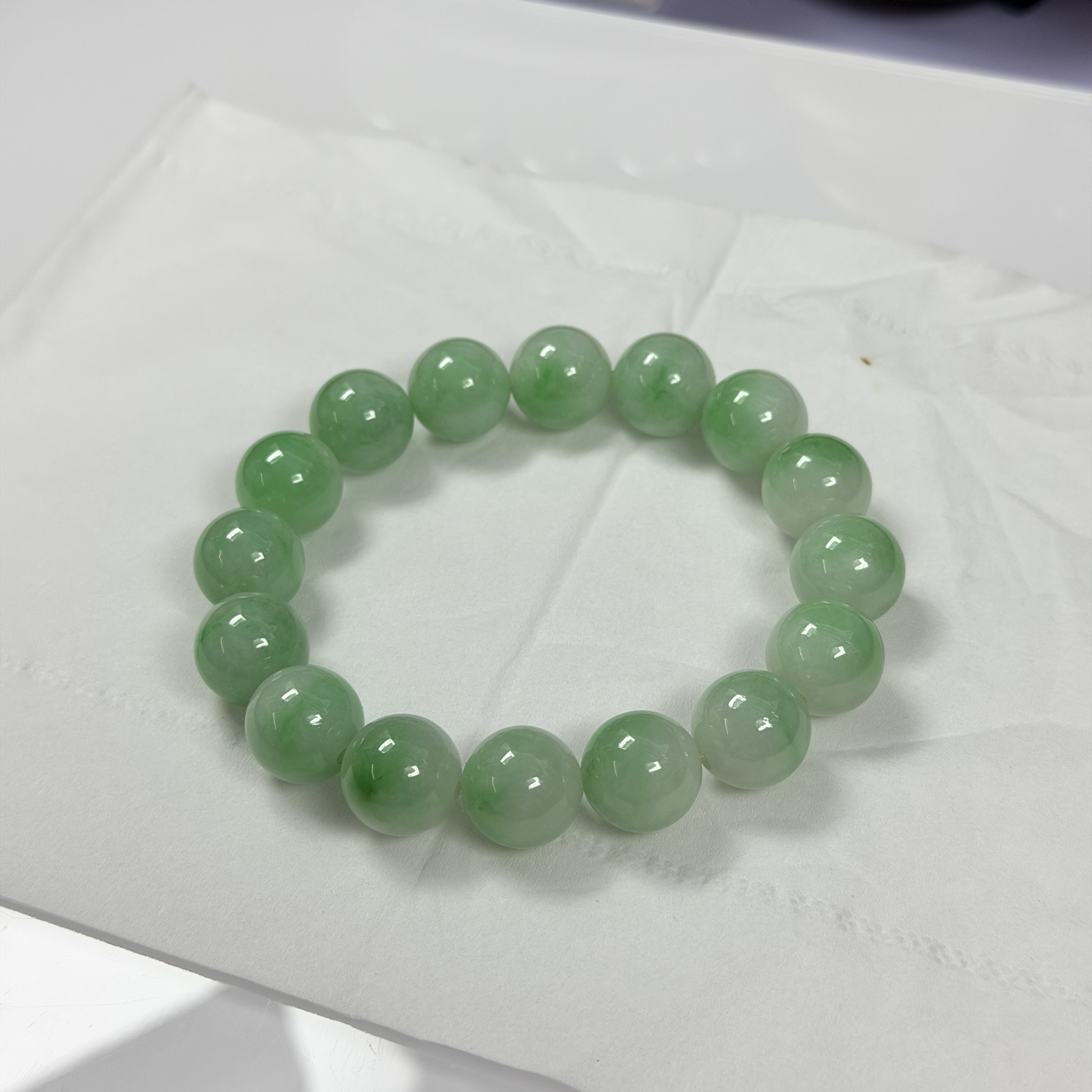 天然缅珠A货翡翠白底青手串手串