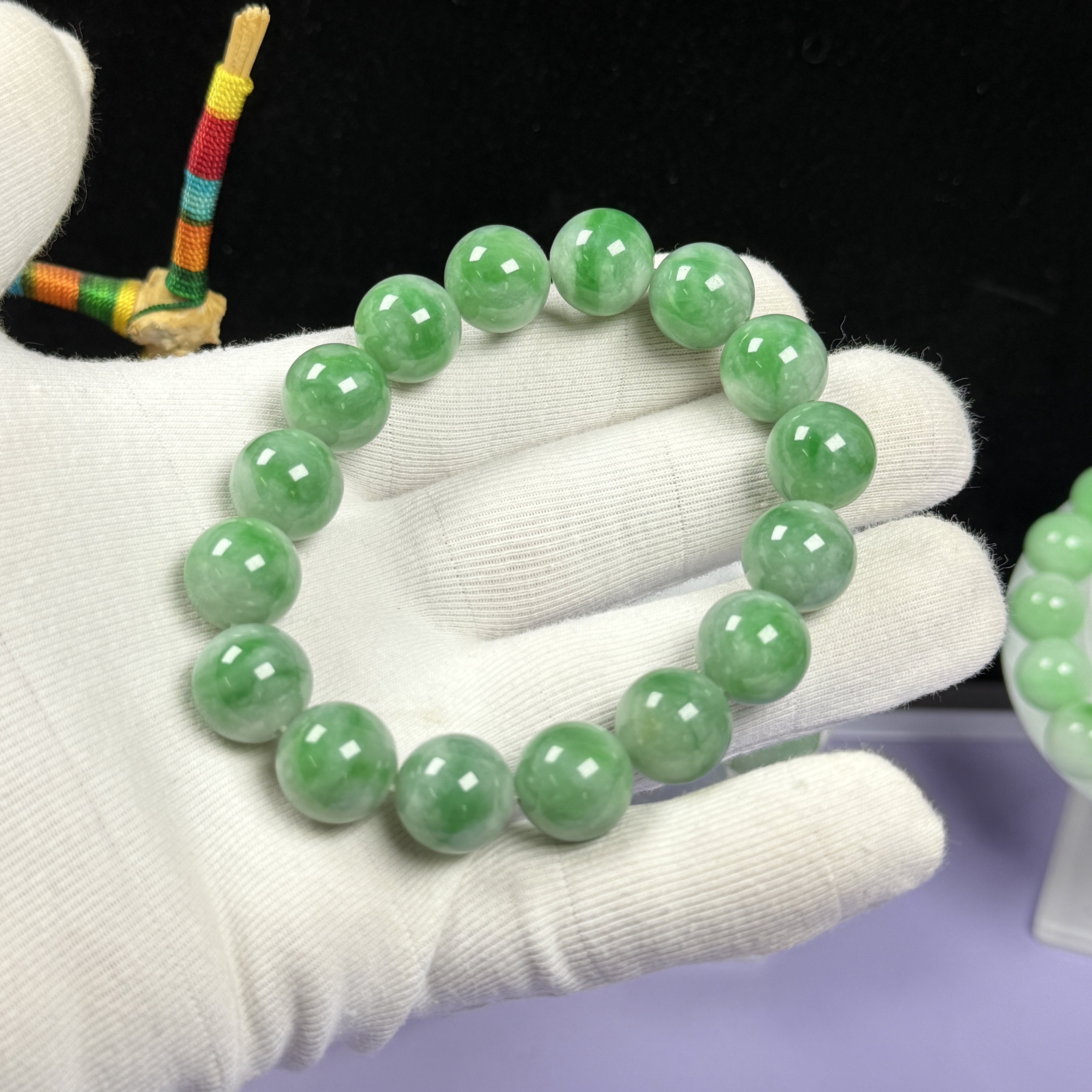天然缅甸A货翡翠 阳绿手串 大尺寸卡13 男女手串手链饰品