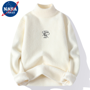 NASA毛衣男士冬季加厚加绒半高领打底针织衫男水貂绒潮流保暖上衣