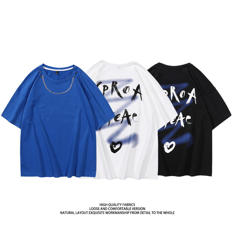 Large size neutral short sleeve cartoon printing summer T-shirt tide brand high quality pure cotton