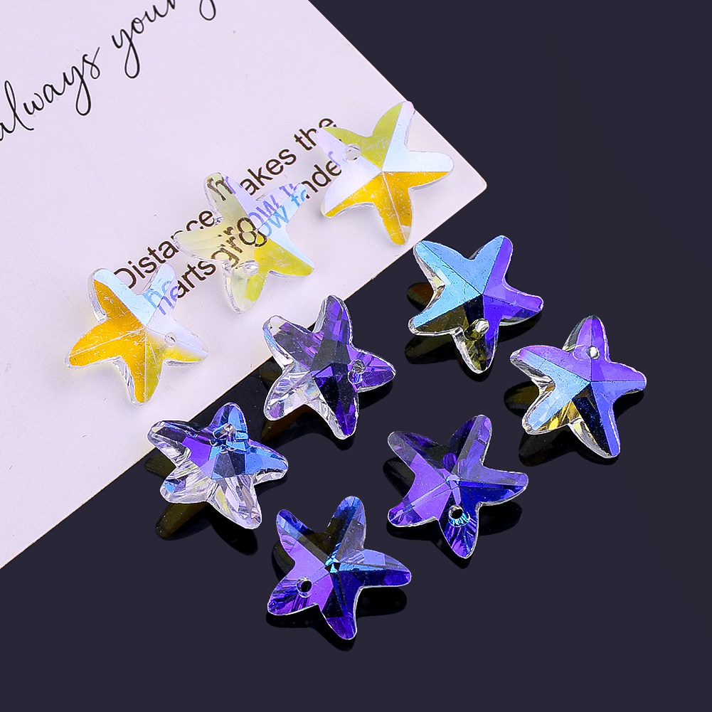10个炫彩五角星海星玻璃水晶吊坠室内窗帘灯具配饰装饰DIY发簪