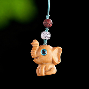 檀香木质雕刻创意挂件可爱小吉象钥匙扣diy饰品包挂吊坠装饰配件