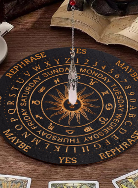 15cm灵摆表盘木质黑色决策板塔罗摆盘创意水晶调频疗愈底座wicca