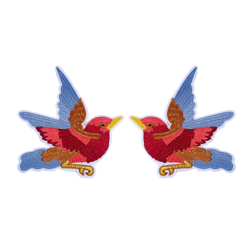 涅槃凤凰翠鸟小鸟刺绣布贴绣花对称图案衣服裤子破洞装饰补丁