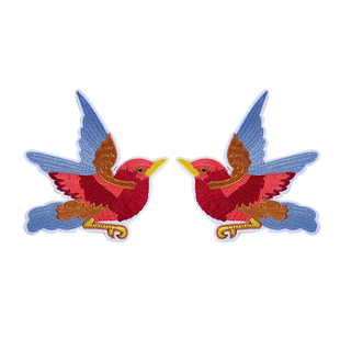 涅槃凤凰翠鸟小鸟刺绣布贴绣花对称图案衣服裤 饰补丁 子破洞装