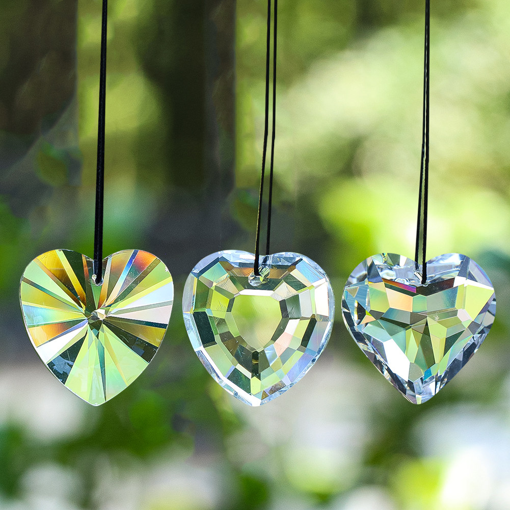 彩虹光影阳光捕手心形水晶吊坠透明玻璃棱镜酒店珠帘门帘花园挂饰