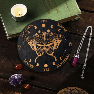 创意木质塔罗信息灵摆盘蝴蝶猫咪黑木垫决策板水晶能量装饰品摆件