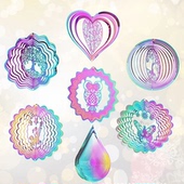 北欧3D曼陀罗风铃渐变色旋转风铃片不锈钢梦幻花园庭院悬挂装 饰品