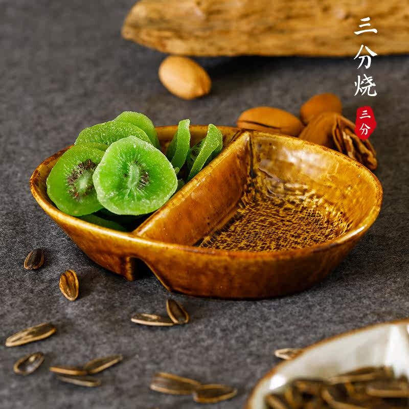 陶瓷创意小食碟分格点心碗复古水果甜品酱料复古双格碗清仓包邮
