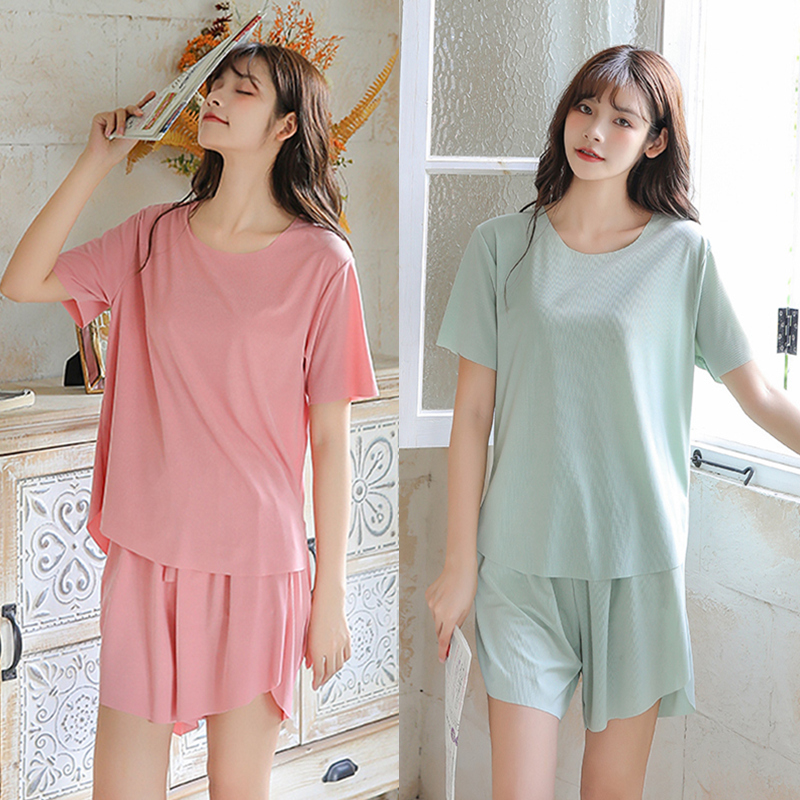 女冰丝纯色家居服宽松百搭