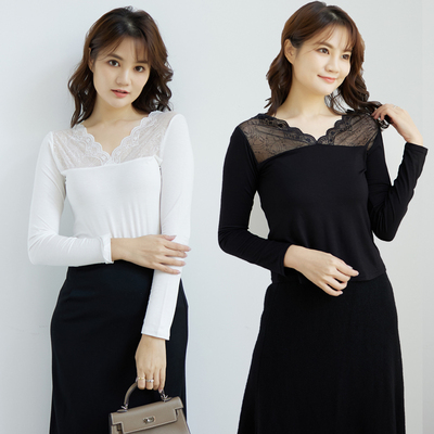 蕾丝T恤莫代尔打底衫上衣内搭