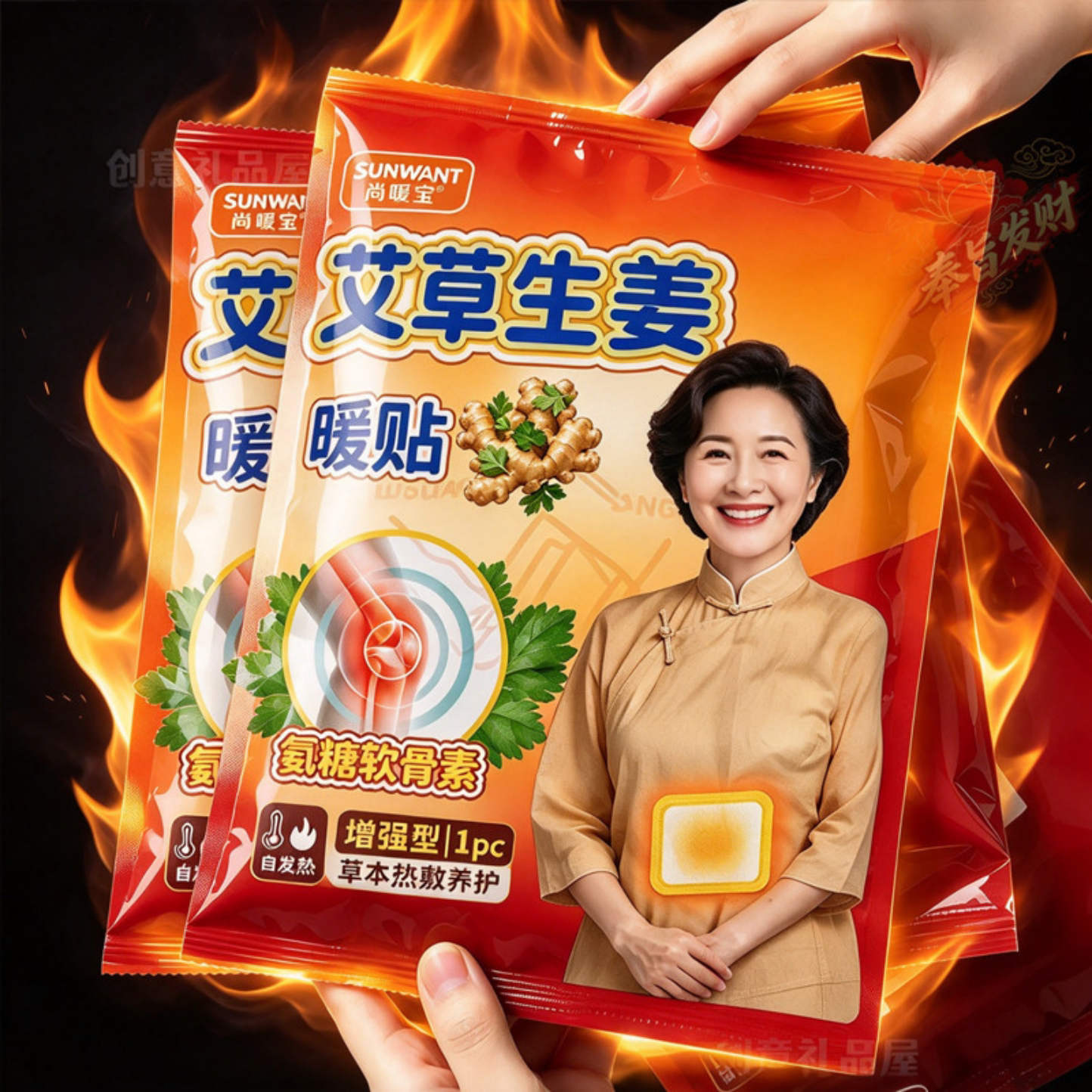 艾草生姜暖贴暖宝宝贴中老年人专用暖贴热敷自发热保暖防寒暖身贴