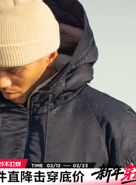 AK男装秋冬新款复古N3B绗缝中长防风防水高密保暖连帽棉服男