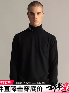 AK男装旗舰店   冬新款精锐系列高领提花logo羊绒衫套头毛衣