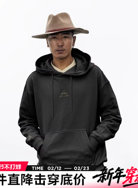 AK男装秋季新款复古和平珠峰植绒印花宽松版套头连帽卫衣