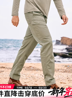 AK男装春夏新款复古经典棉麻透气腿袋休闲直筒长裤男