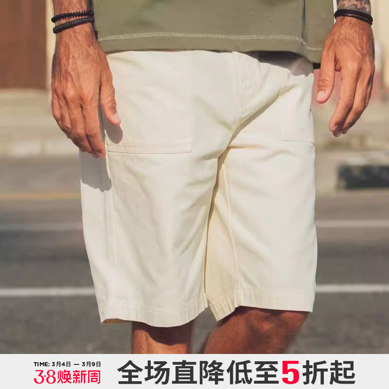 AK男装夏季新款复古纯色海锚绣花松紧腰围合体版休闲直筒短裤男