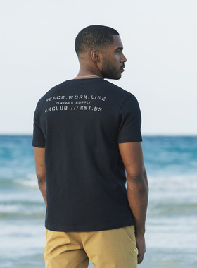 AK男装春季新款纯棉重磅复古Slogan后背字母印花T恤