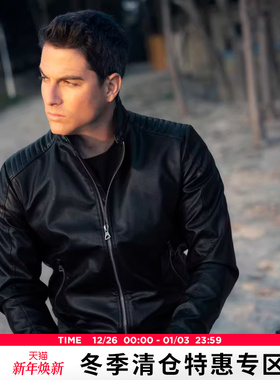 AK男装春季新品ORIGINAL复古立领PU机车风皮衣夹克男