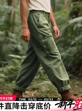 AK男装夏季新款复古经典宽松棉质斜纹直筒长裤工装裤卡特裤男