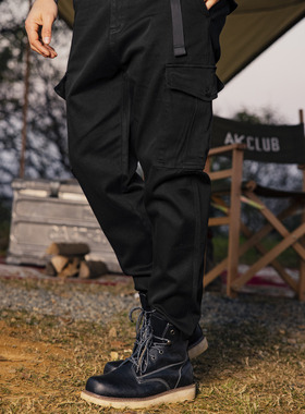 AK男装冬黑色复古美式时尚潮流运动加绒锁温宽松休闲工装裤男