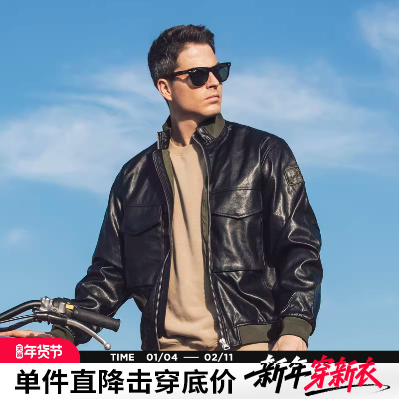 AK男装秋季新款复古G8飞行员PU皮夹克男士工装外套机车皮衣潮