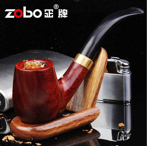 ZOBO正牌烟斗红檀木烟斗手工活性炭弯式过滤实木入门过滤配件家用