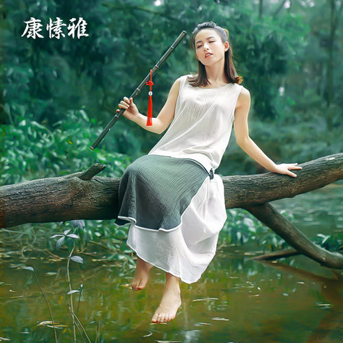 康愫雅亚麻禅修半身裙夏季2022