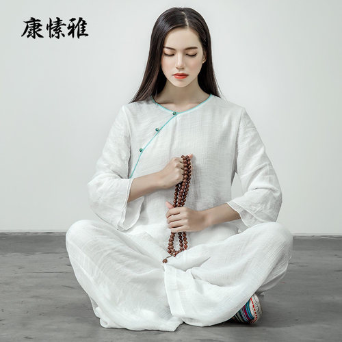 康愫雅秋冬季瑜伽服套装天丝棉复古禅修中国传统茶人服女
