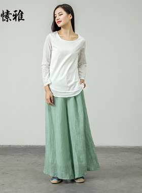 康愫雅棉麻瑜伽服女居士飘逸阔腿表演禅修瑜伽秋冬季裤子K1675