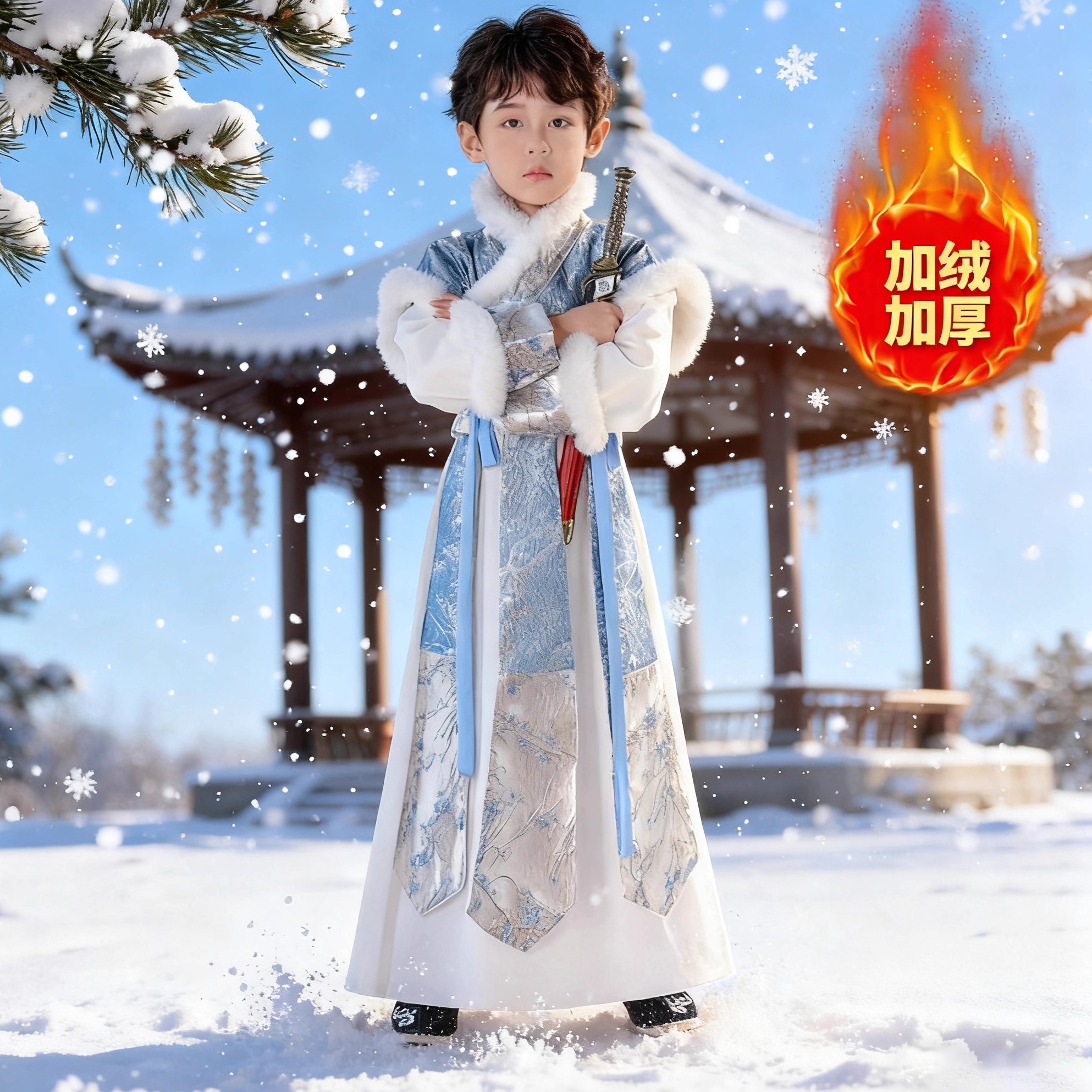 男童女童秋冬款加绒中国风拜年服2025新款儿童国学服唐装演出服