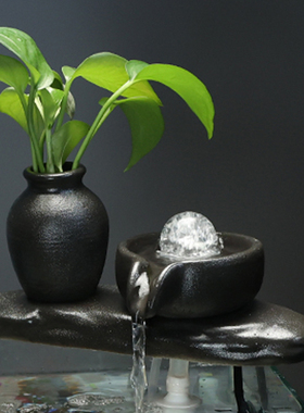 陶瓷玻璃鱼缸流水招财摆件开业礼品桌面办公室客厅室内装饰品