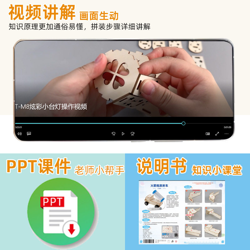 儿童科学小实验火箭炮发射车小学生diy手工木质拼装玩具材料包