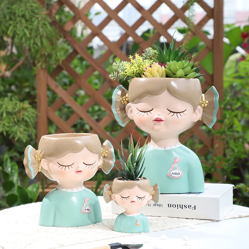 跨境现代创意可爱糖果少女桌面景观盆栽花器家庭园艺树脂花盆花器