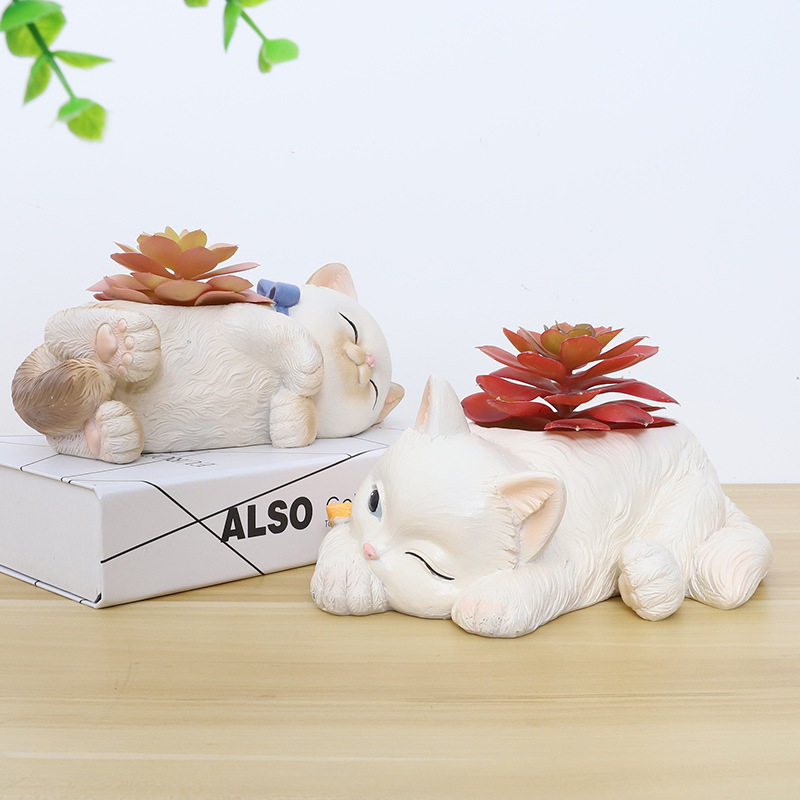 美式乡村仿真猫咪树脂多肉花盆创意可爱小猫桌面盆栽阳台园艺花器