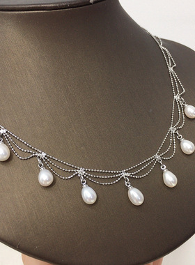 5A级天然淡水珍珠项链复古蕾丝多层豆豆链珍珠吊坠直播货源