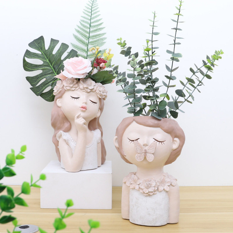 欧式家居装饰仙女女孩大号树脂花盆创意客厅桌面景观盆栽花器
