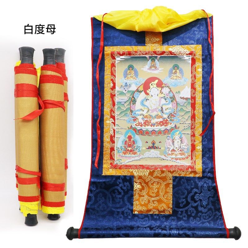 厂家西藏唐卡装饰用品佛事用品卓玛嘎尔姆挂画白度母唐卡佛像